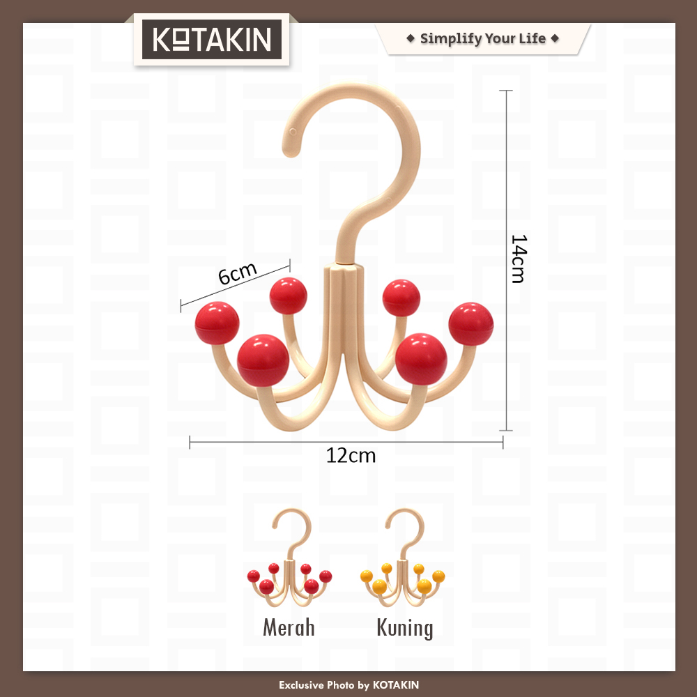 Gantungan 6 Kait Topi Tas Putar
